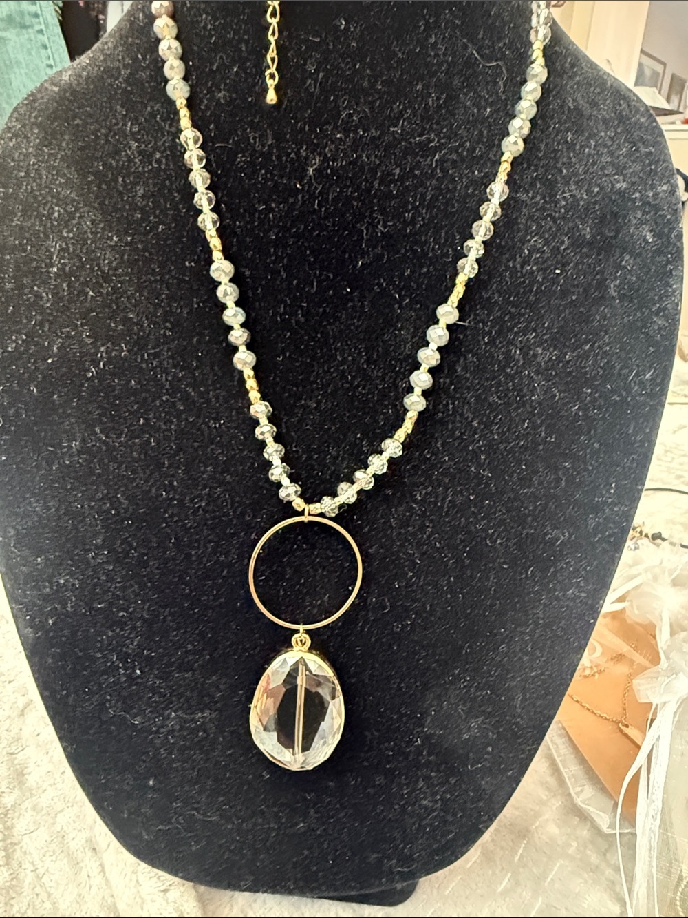 Gold-Tone Crystal Pendant Necklace - Clear/Gold